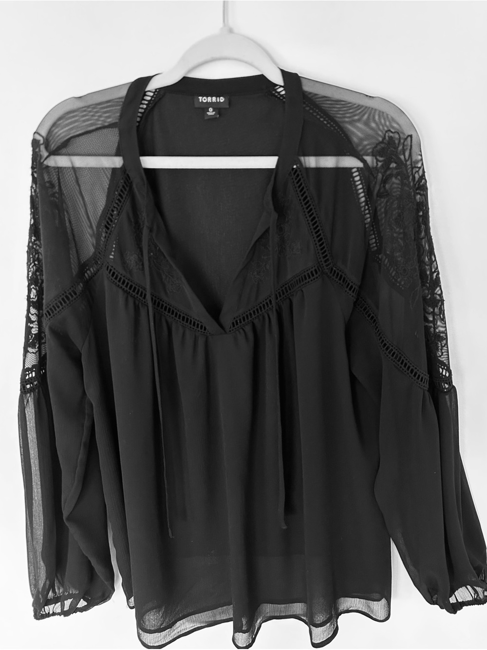 Torrid Black Lace-Trim Mesh Peasant Blouse Torrid size 0 equivalent to Large/12